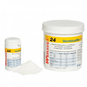 Weravet Vermiculite-Staufen Pulver Produktfamilie – natürliche Mineralien zur Kräftigung von Knochen und Zähnen bei Haus- und Nutztieren.